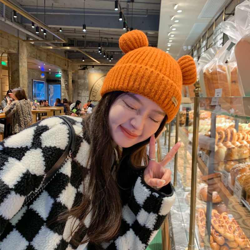 Mũ Len Dệt Kim Dày Dặn Đính Tai Thỏ Dễ Thương Xinh Xắn Thời Trang Thu Đông Nhật Bản Cho Nữ
