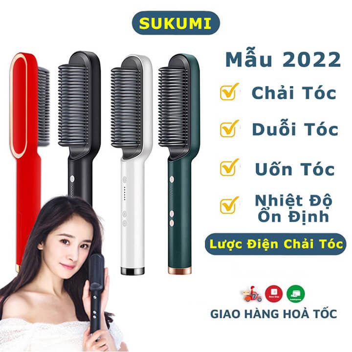 Lược điện chải tóc tạo kiểu đa năng 3 trong 1 giúp chải thẳng tóc, uốn cụp tóc chuyên nghiệp, duỗi tóc không gây sơ rối