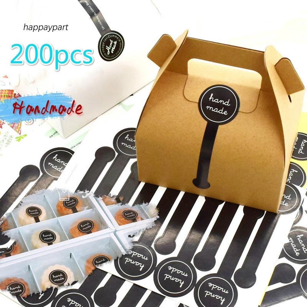 Set 200 Miếng Dán Trang Trí Túi Quà In Chữ Handmade Xinh Xắn