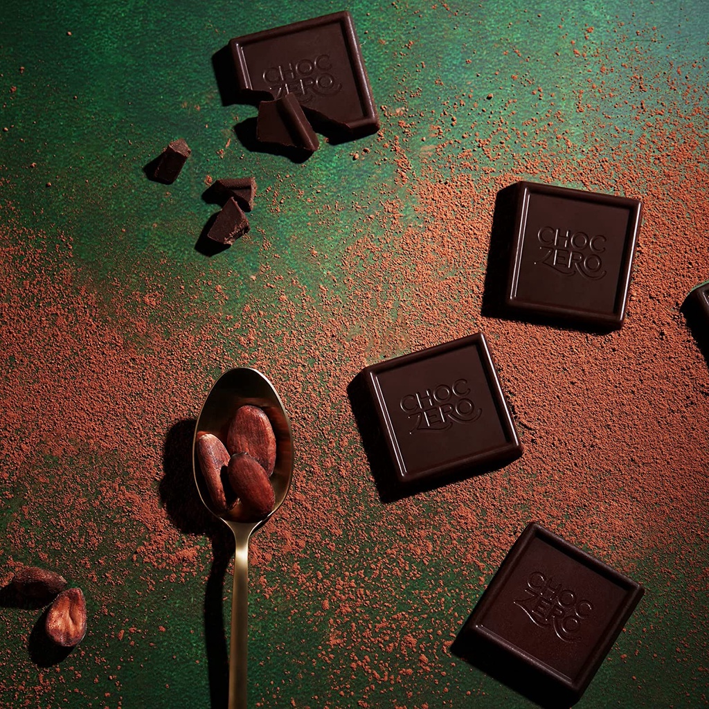 TÚI SOCOLA ĐEN 50% COCOA VUÔNG Choczero DARK CHOCOLATE SQUARES, KHÔNG ĐƯỜNG, ĂN KIÊNG Keto, Non GMO, Gluten Free, 100g