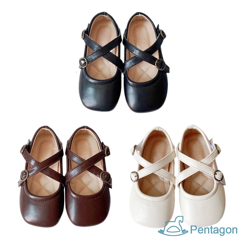 Giày Búp Bê Da Pu Đế Mềm Phong Cách Vintage Đơn Giản Cho Bé Gái