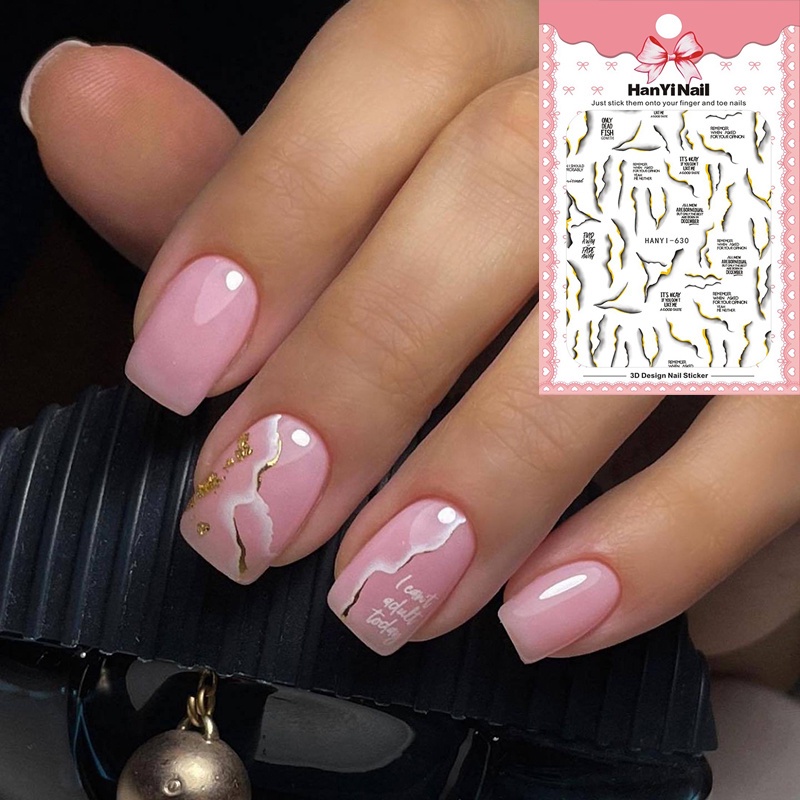 Miếng Dán Trang Trí Móng Tay Tự Dính Họa Tiết Màu Vàng Sáng Tạo DIY