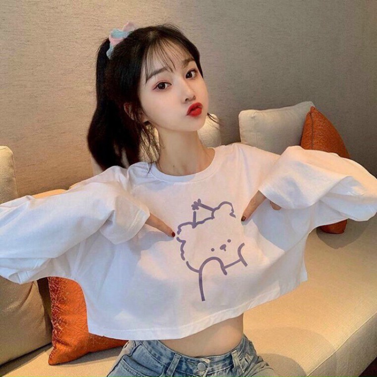 Áo Croptop, Áo Thun Croptop Nữ Rộng Tay Dài Gấu Xinh | BigBuy360 - bigbuy360.vn