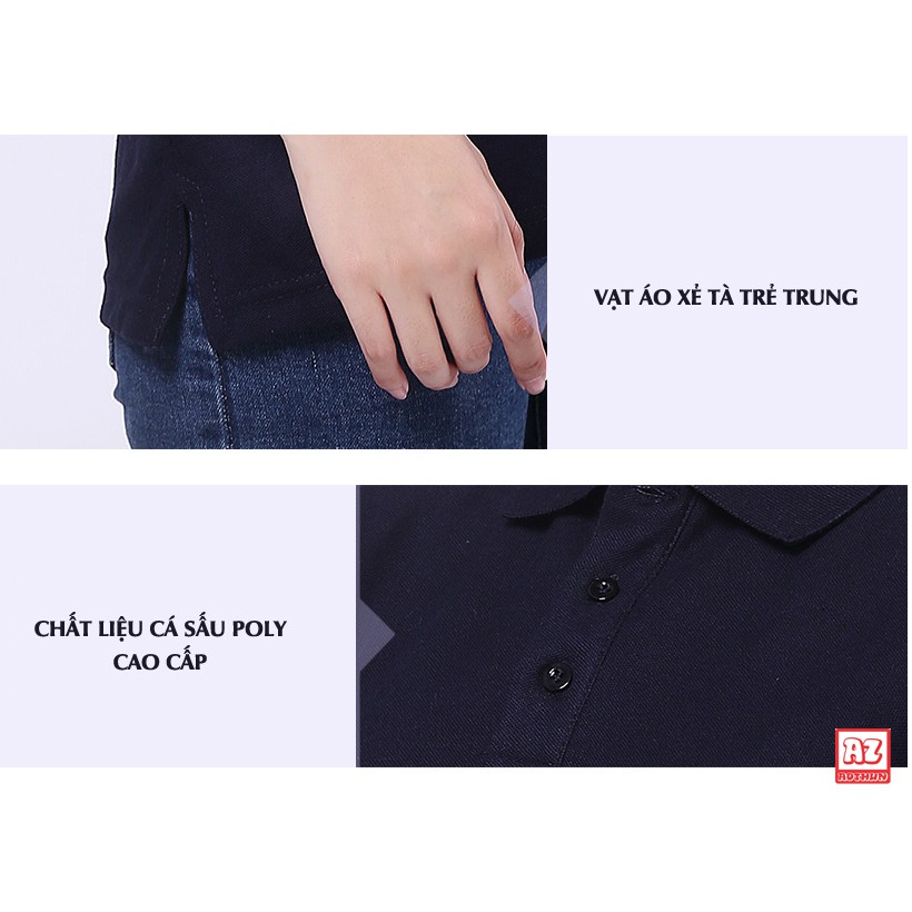 Áo thun nam nữ có cổ  màu xanh đen Navy trơn - Vải Cá sấu Poligan Thái