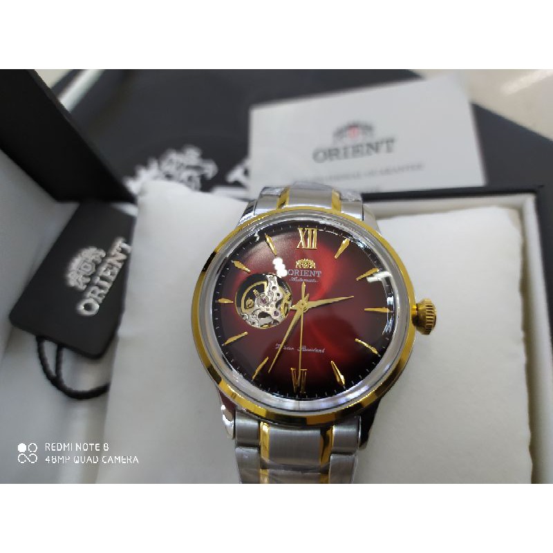 Đồng Hồ Orient Bambino Open Heart mặt đỏ máy cơ automatic, mã dòng sản phẩm RA-AG0027Y10B