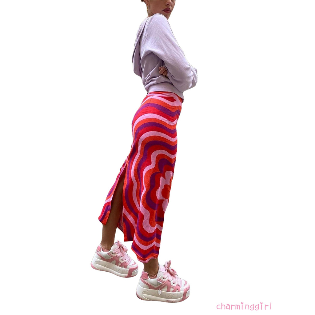 Chân Váy Dài Lưng Cao Xẻ Tà Họa Tiết Kẻ Sọc Thời Trang Mùa Hè Cho Nữ | BigBuy360 - bigbuy360.vn