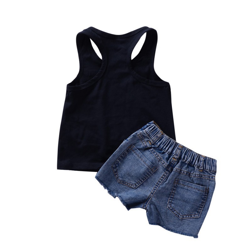 Bộ áo thun không tay và quần short jean hoạ tiết hoa hướng dương xinh xắn cho bé