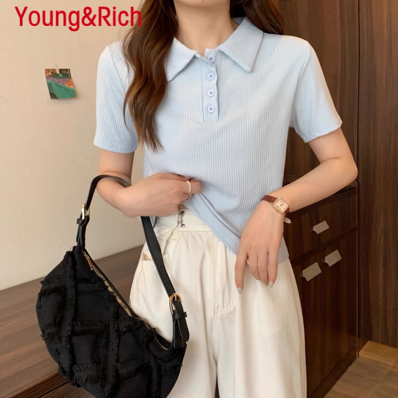 Y&R Áo Thun polo Ngắn Tay Dáng Ôm Phong Cách Hàn Quốc Thời Trang Mùa Hè Mới Cho Nữ