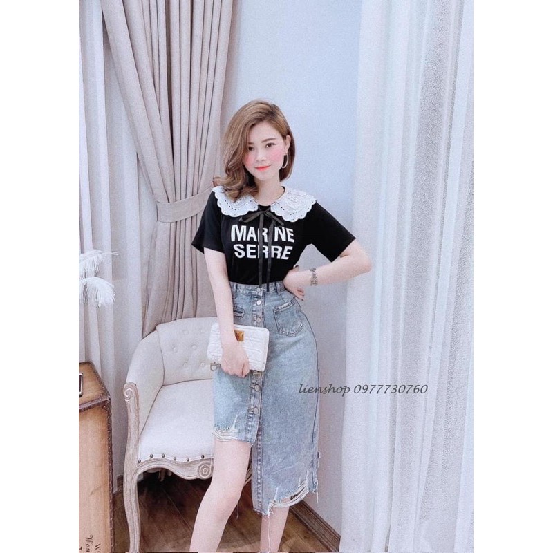 CHÂN VÁY BÒ RÁCH KHUY DÁNG DÀI LỆCH GẤU | BigBuy360 - bigbuy360.vn