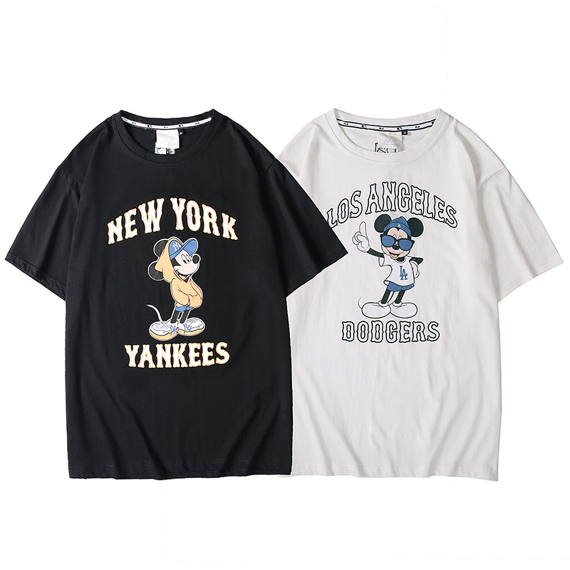 MLB Áo Thun Cotton Cổ Tròn Dáng Rộng In Hình Chuột Mickey Ngộ Nghĩnh Hợp Thời Trang Cho Nam Và Nữ