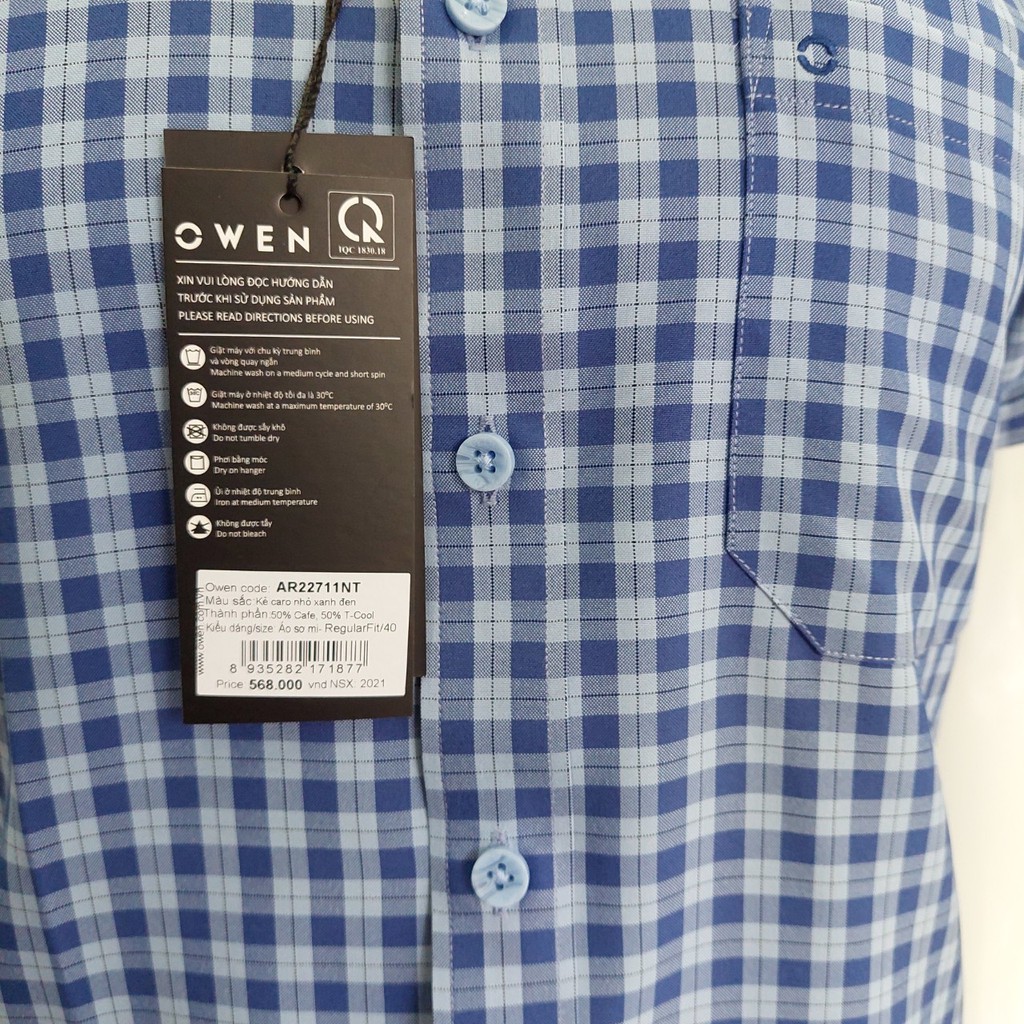 [QUÀ TẶNG KHẨU TRANG] Áo Sơ Mi Nam Ngắn Tay Owen AR22711NT Somi Cộc Tay Công Sở Cao Cấp Màu Xanh đen Kẻ Caro Nhỏ | BigBuy360 - bigbuy360.vn
