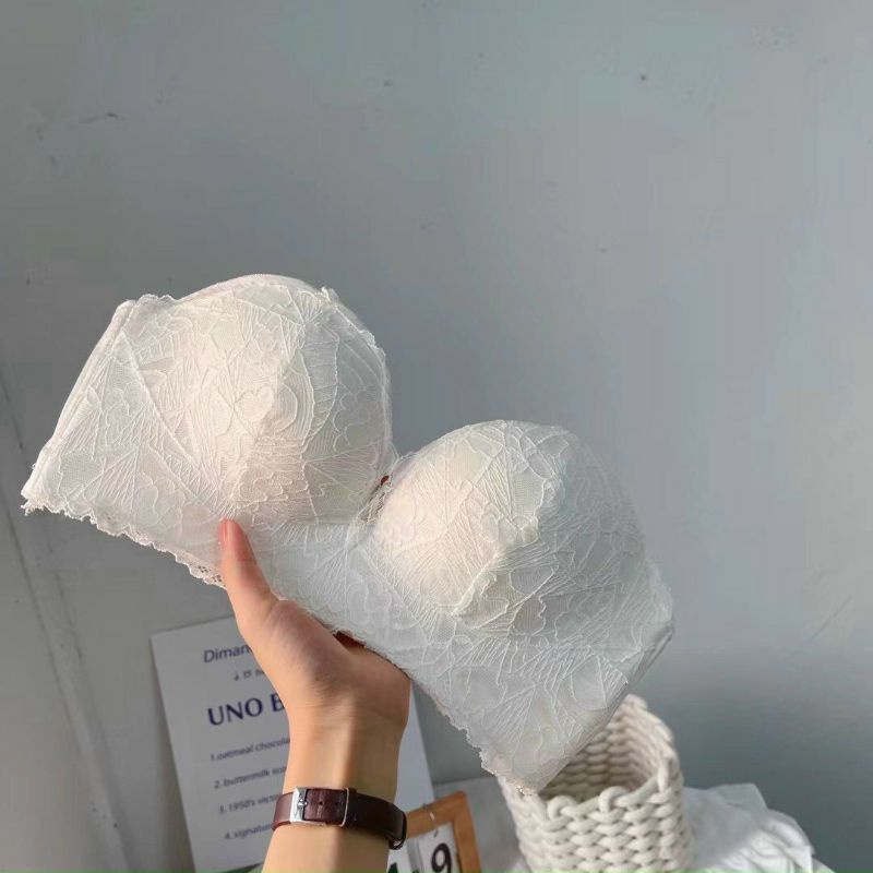 Áo Ngực Nữ Ren Mềm Không Gọng Nâng Ngực Đệm Vừa Tạo Khe, Áo Lót Không Dây Cúp Ngang Chống Tụt