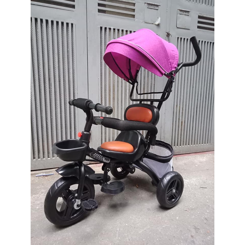 Xe đạp 3 bánh mái che ghế da cao cấp cho bé