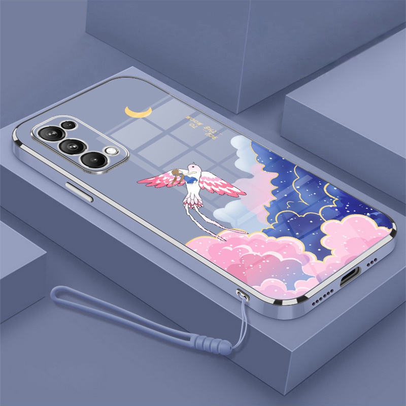 Ốp Điện Thoại Mềm Mạ Điện Họa Tiết Hoạt Hình Kèm Dây Đeo Cho oppo reno 4 reno 5 reno 6 4g reno 6 5g reno2 f reno 3 reno 2