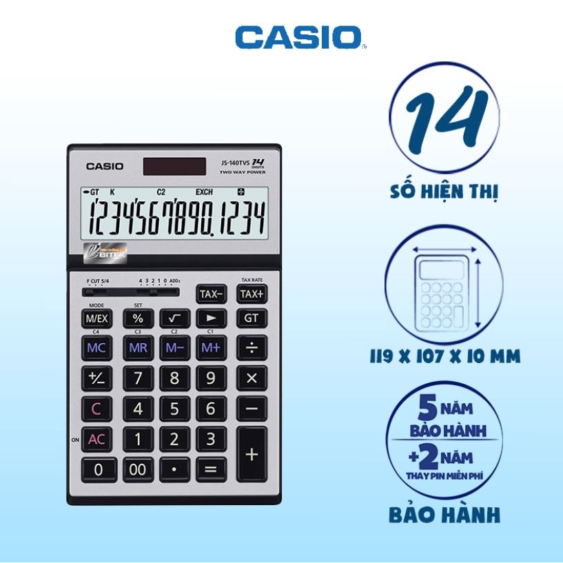 Máy tính CASIO JS 140TVS-SR chính hãng bảo hành 7 năm