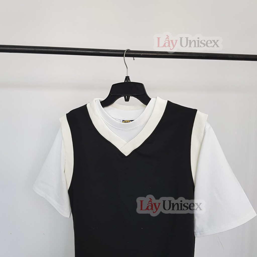 Áo gile nam nữ form rộng unisex viền trắng