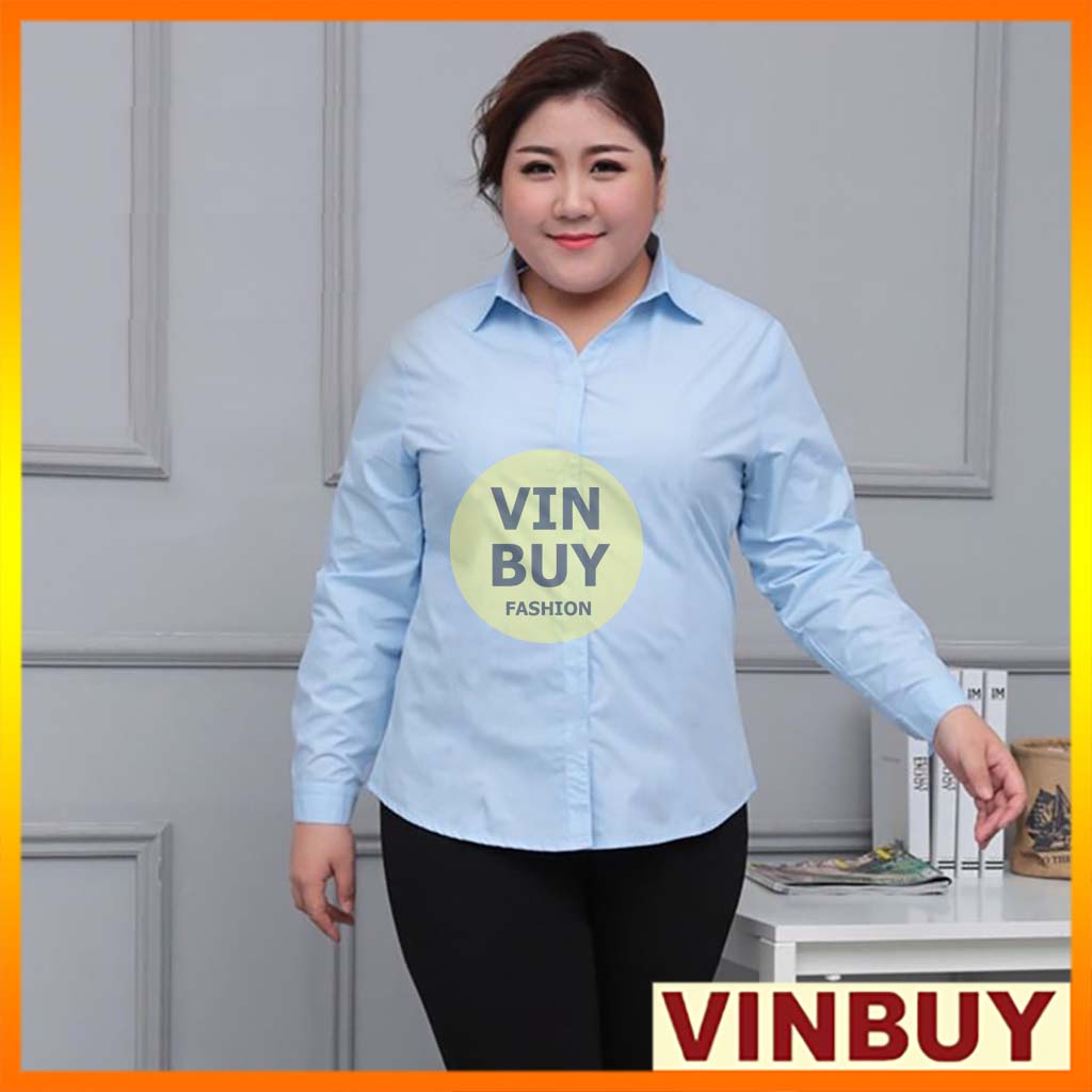 Áo sơ mi trắng bigsize nữ cao cấp VINBUY form rộng lên đến 100kg, chất vải mềm mại, dày dặn, đường may chắc chắn
