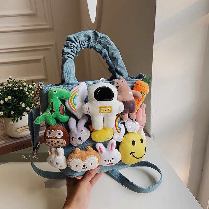 ✨💕Túi jeans đính nhiều gấu bông