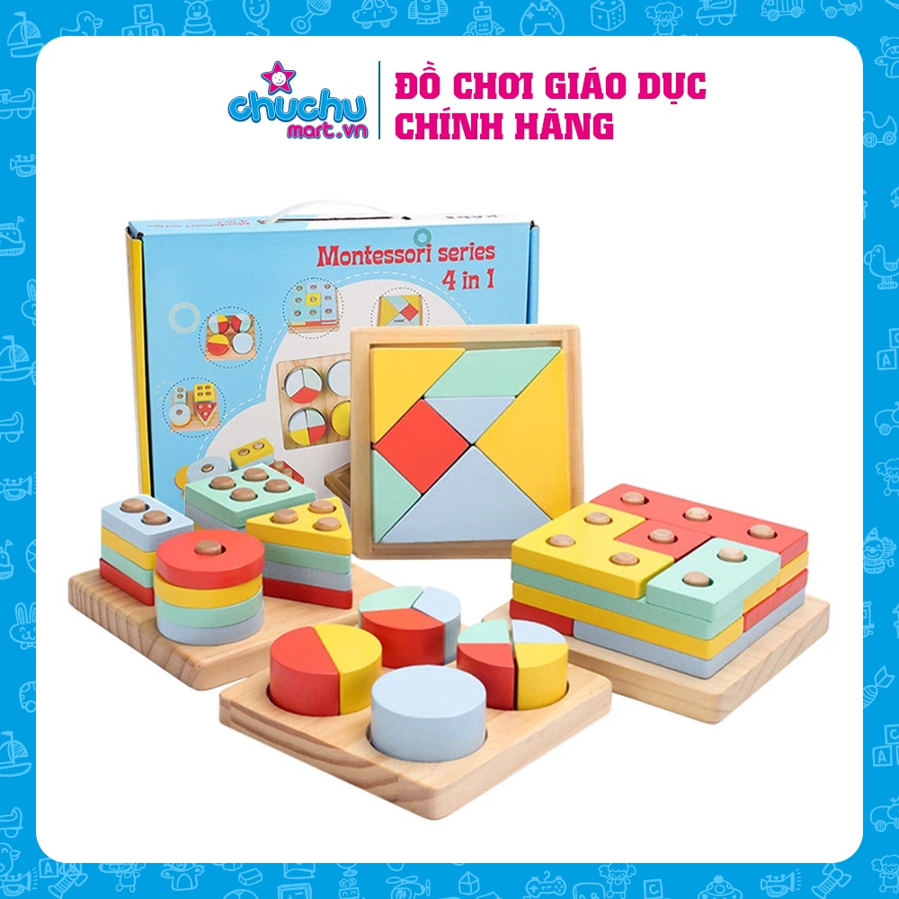 Bộ Đồ Chơi Montessori Gỗ Phát Triển Trí Tuệ Đa Năng Xếp Hình, Thả Khối Cho Bé