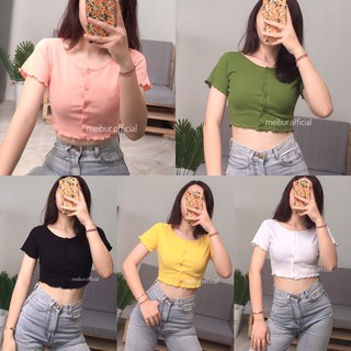 Áo thun xanh lá croptop ôm có nút ulzzang cardigan sexy hot trend hồng vàng trắng du lịch dạo phố street style