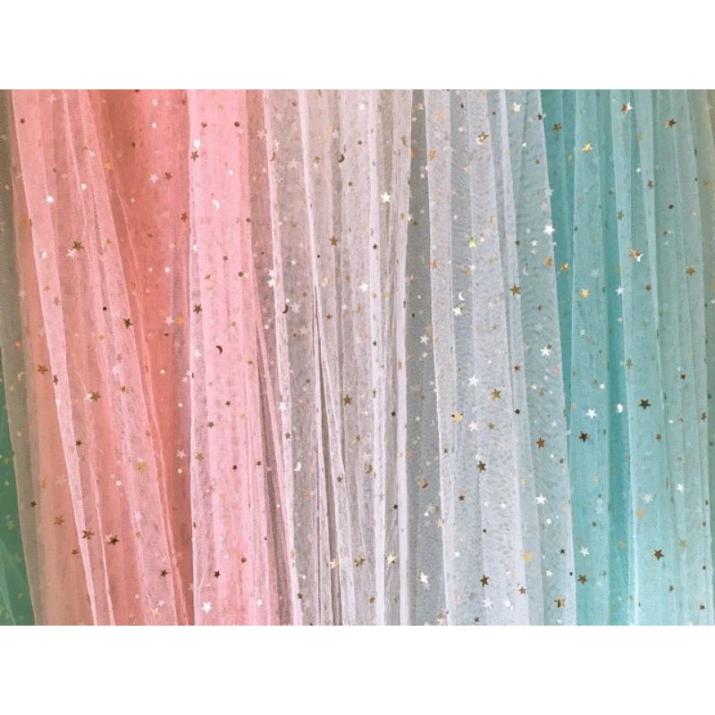⚡️Sỉ tận gốc⚡️ Từ 25k/m Vải Voan lưới trăng sao óng ánh trang trí, phông nền chụp hình