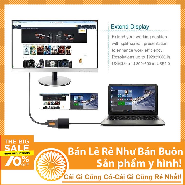 Cáp Chuyển Đổi USB 3.0 Sang VGA Kết Nối Màn Hình Phụ Không Cần Vga Rời