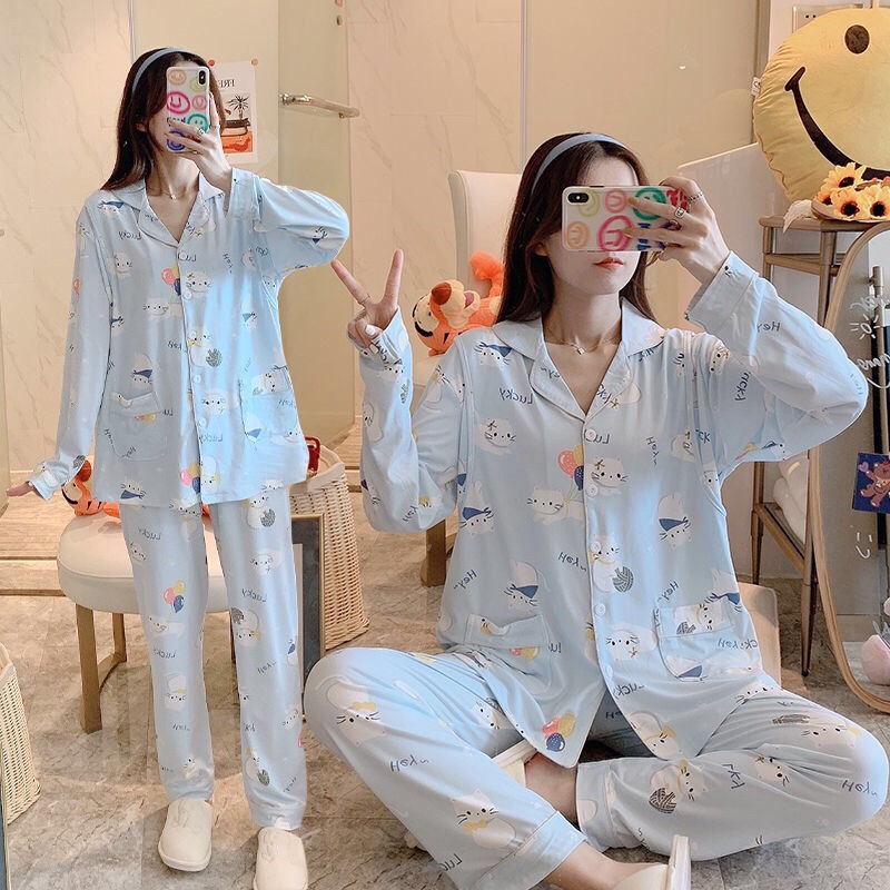 Pijama Sau Sinh Cho Con Bú Chất Thun Sữa Tay Dài Hè 2021 Đủ Size 45-90kg