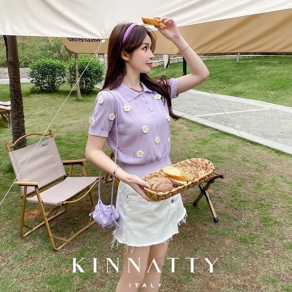 Áo ZHELIHANGFEI cổ polo ngắn tay họa tiết hoa ba chiều thời trang