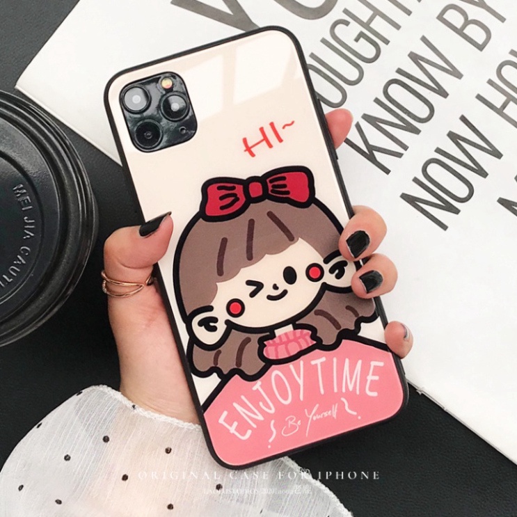 Ốp lưng iphone 6, 7, 8 Plus, X, XS, XR, XSMAX, 11, 11PRO, 11 PROMAX, 12, 13 PROMAX người con gái ENJOY TIME BẰNG KÍNH PK