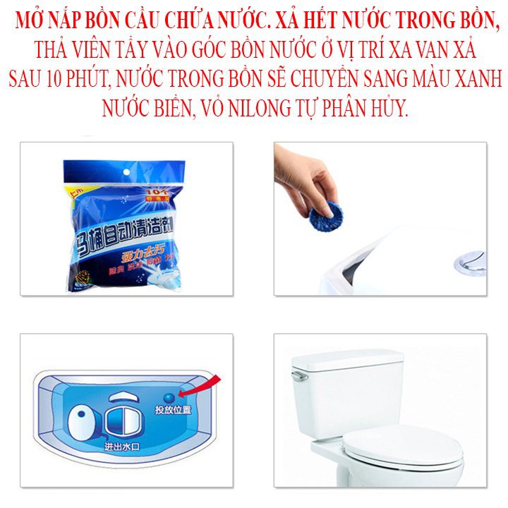 10 Viên Tẩy Bồn Cầu, Thả Bôn Cầu, Diệt Vi Trùng, Khử Mùi Nhà Vệ Sinh Tiện Dụng (1 Gói 10 Viên)