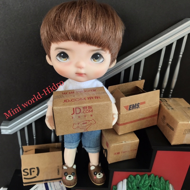 Set hộp carton đóng gói mini tí hon quà bất ngờ bên trong dùng cho Búp bê BJD 1/12, 1/8 trang trí nhà búp bê. Combo