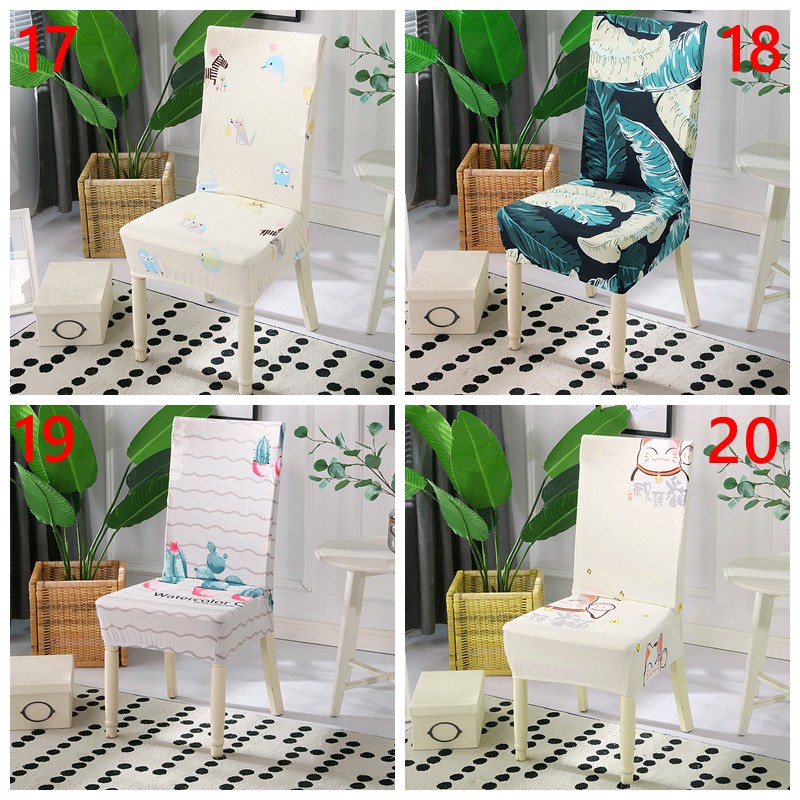 Chair Cover Stretch Elastic Dining Seat Cover Anti-Dirty Printed Household Chair Covers Universal Stretch Chair Cover