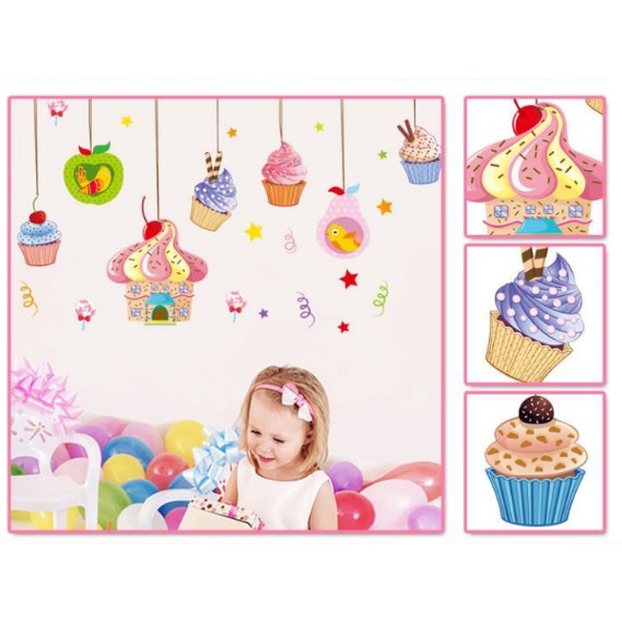 Decal trang trí tường - Rèm Dây Treo Bánh CUPCAKE cho Bé