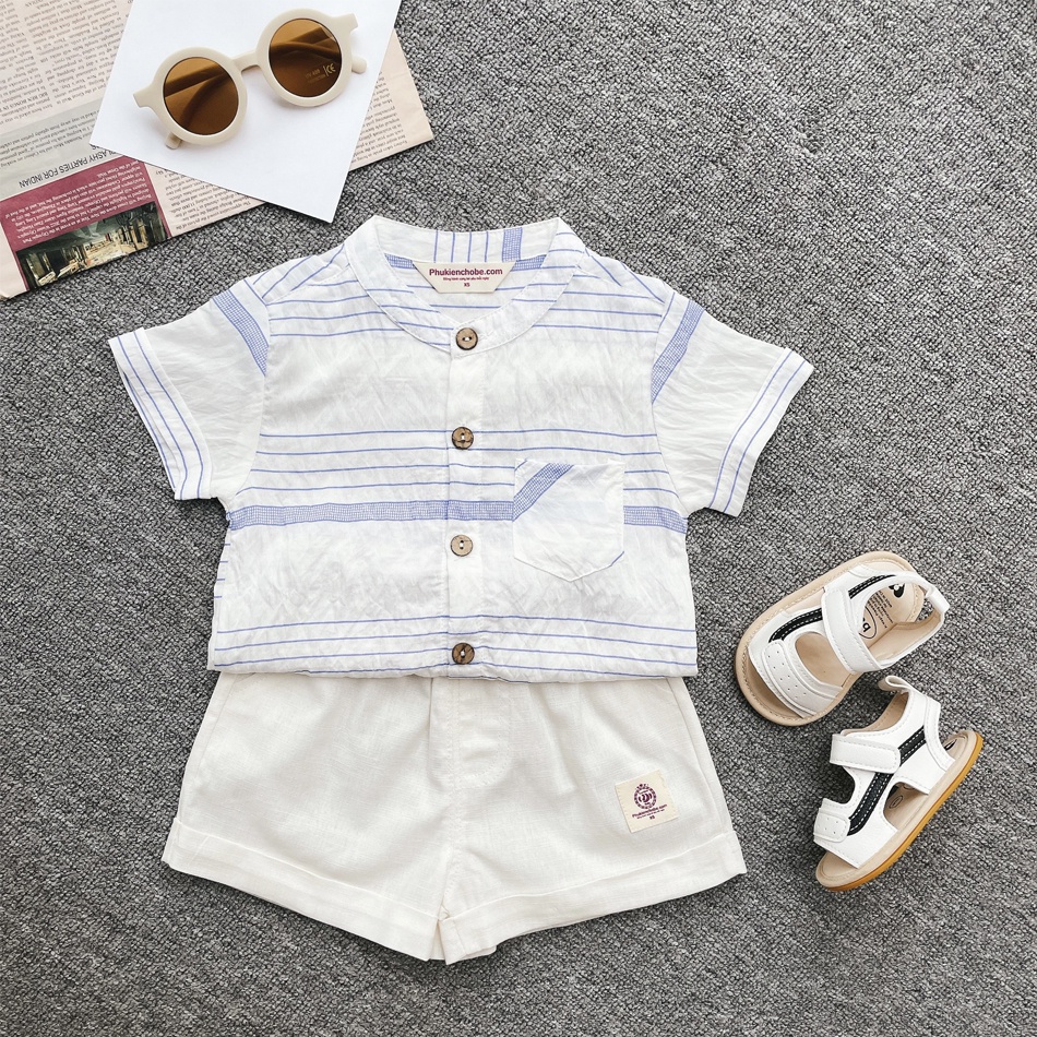 Aó sơ mi cho bé trai bé gái vải đũi mềm mịn cho bé 0-3 tuổi