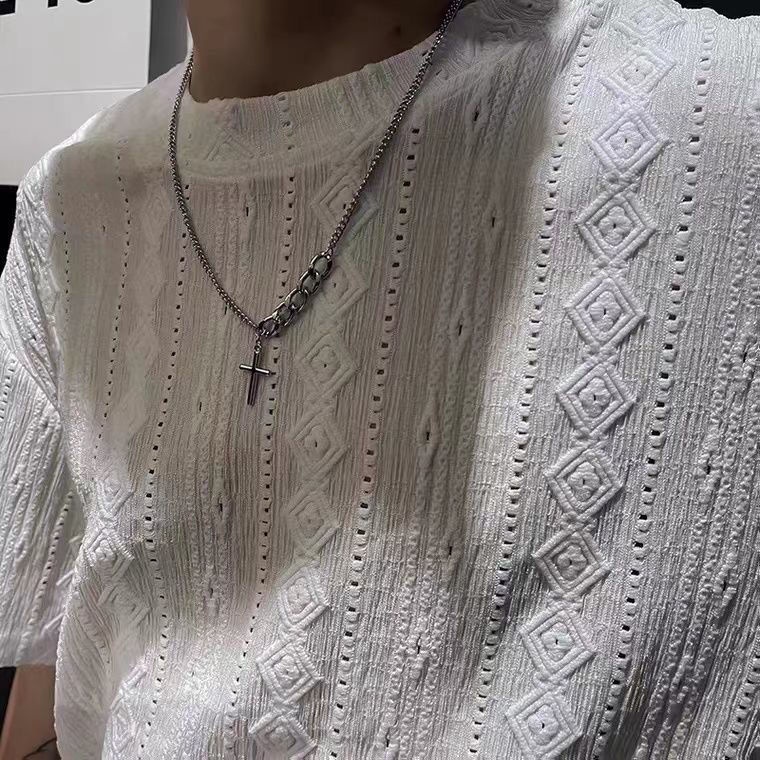 Mới Áo Thun Lụa Lạnh Tay Ngắn Cổ Tròn Dáng Rộng Dễ Phối Đồ Cho Nam