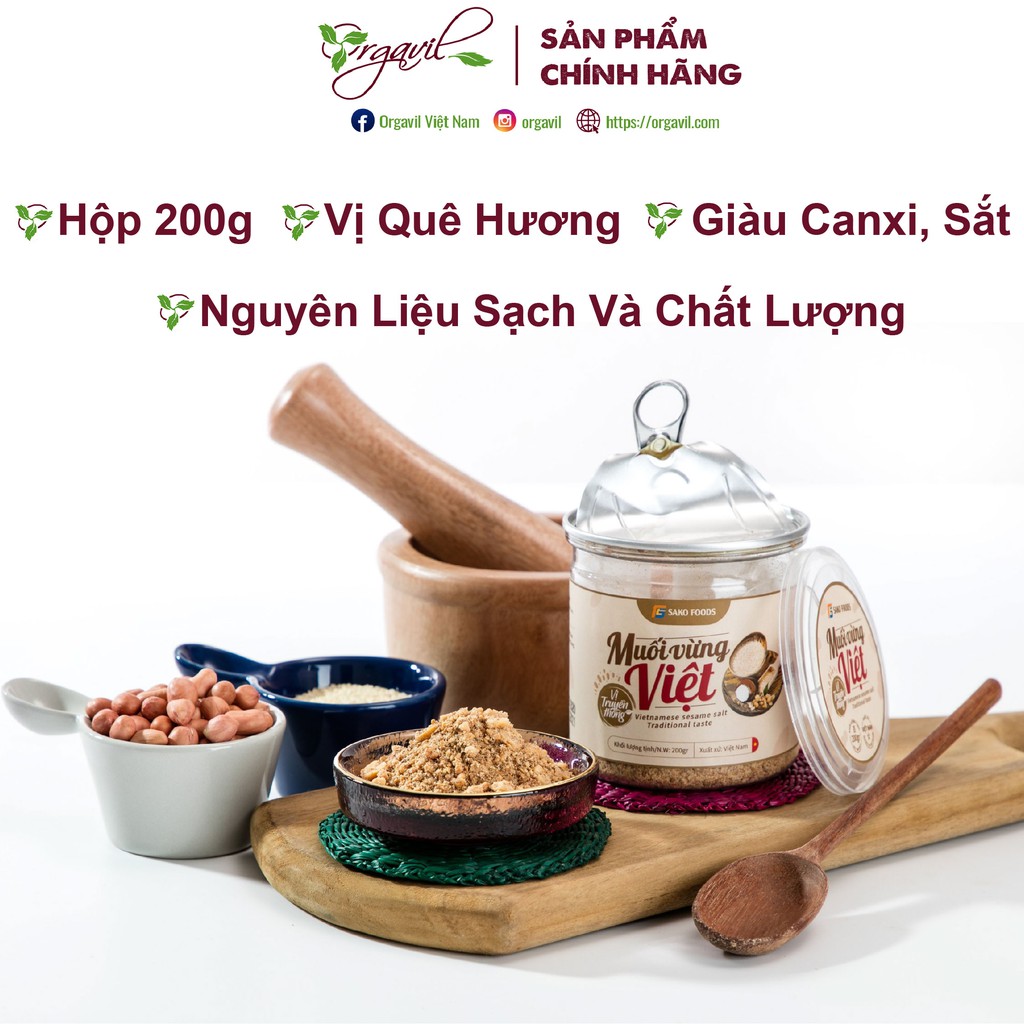 Muối Vừng Việt Vị Truyền Thống Hộp 200g - Vietnamese Seasame Salt Traditional Taste - Giàu Dinh Dưỡng - Orgavil