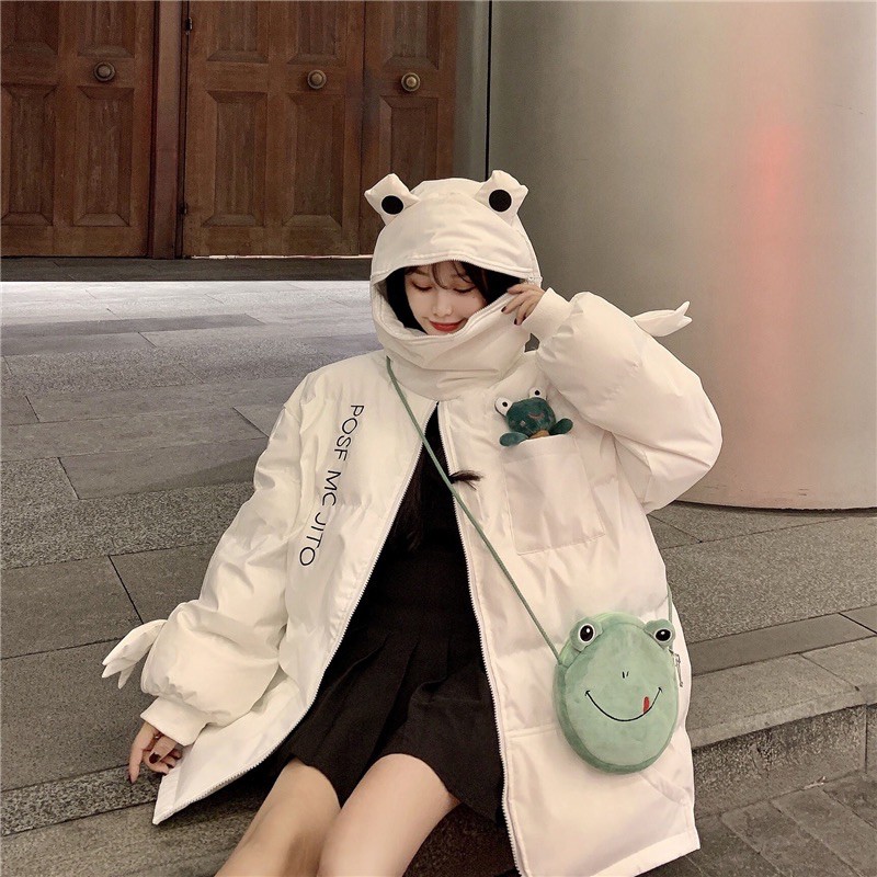Áo Phao Ulzzang Chú Ếch Mũ Kín (TẶNG KÈM GẤU BÔNG)