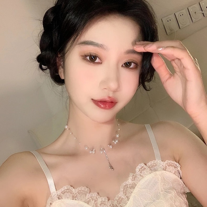 Vòng cổ Mặt Hình Giọt Nước Đính Ngọc Trai Và Kim Cương Lấp Lánh Sang Trọng