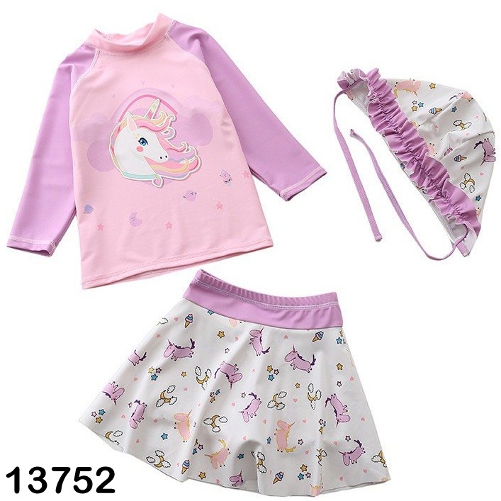 BỘ BƠI ÁO TAY DÀI KÈM VÁY VÀ NÓN XUẤT XỊN CHO BÉ GÁI 8-18KG