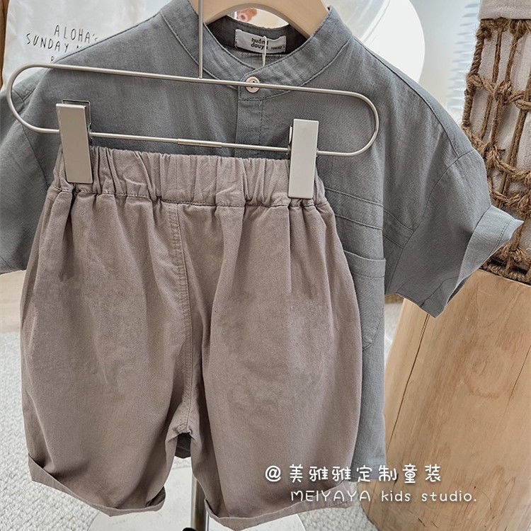 Set Đồ Mùa Hè 5 Món Gồm Áo Sơ Mi Cotton Tay Cộc Dáng Rộng Phong Cách Hàn Quốc Cho Bé Trai