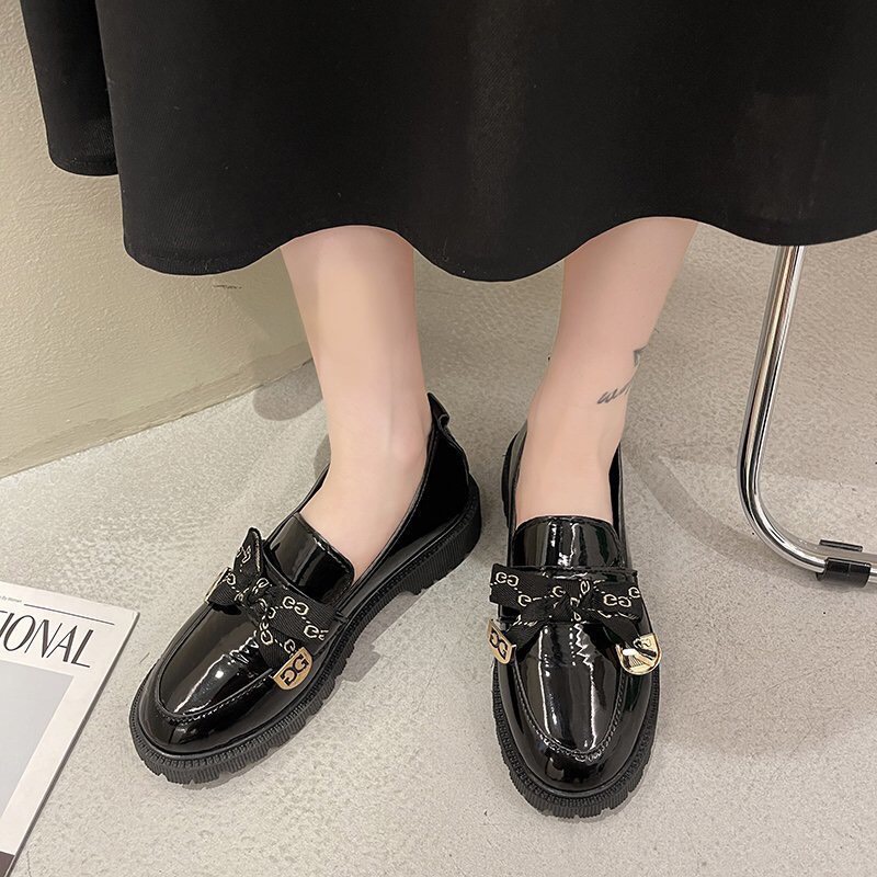 Giày đốc nữ 4p phối nơ bọc kim loại kiểu Hàn Quốc hottrend