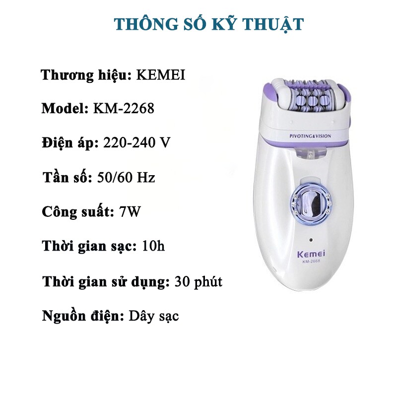 Máy tẩy lông đa năng, hai đầu thay thế chuyên dùng cạo, nhổ tỉa lông toàn thân 2in1 Kemei-2668