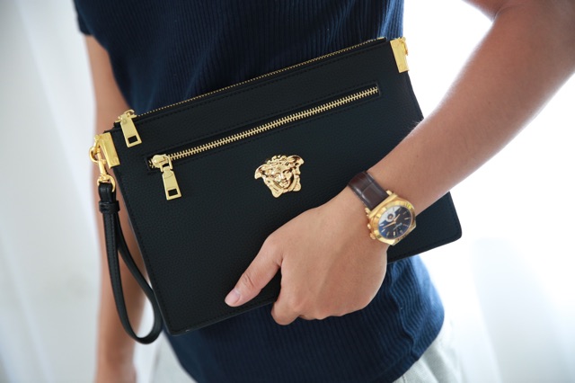 Túi cầm tay clutch versace da mềm kèm quai dù đeo chéo dáng unisex cho cả nam và nữ