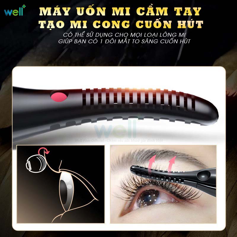 Máy Uốn Lông Mi Bằng Nhiệt Wellplus Cầm Tay An Toàn Giữ Mi Cong Tự Nhiên Trong 24h