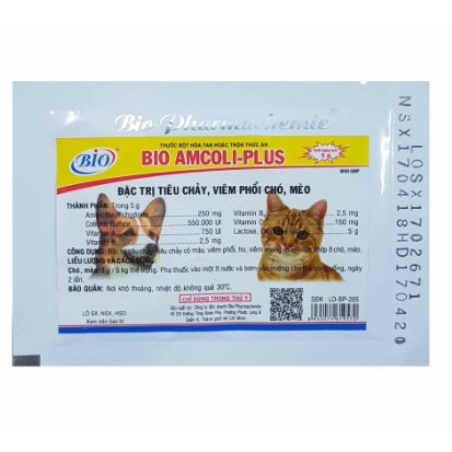 Bio Amcoli Plus hỗ trợ kiểm soát viem phổi, tiêu chảy cho chó mèo gói 5g