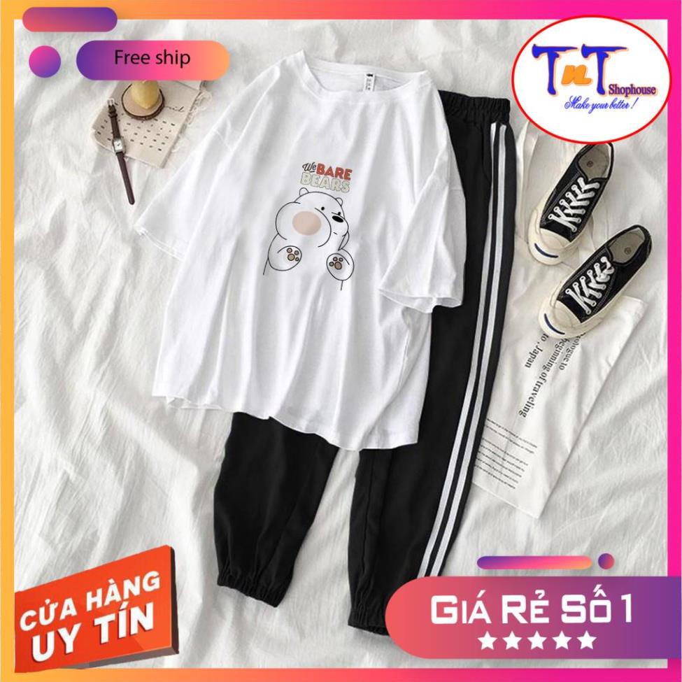 [GIÁ GỐC] S40 Combo Quần Áo Thể Thao Unisex We Bare Bears Gấu Trắng, Set Quần Jogger Phối Với Áo Thun Cho Nam Và Nữ