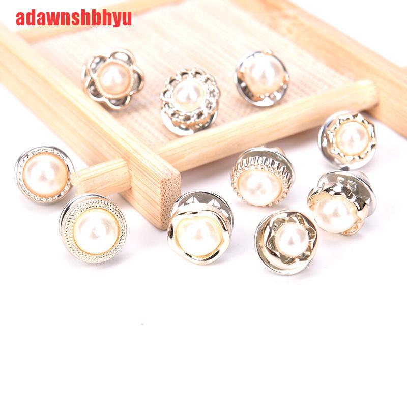 Set 10 Khuy Cài Áo Hình Bông Hoa Đính Ngọc Trai Nhân Tạo