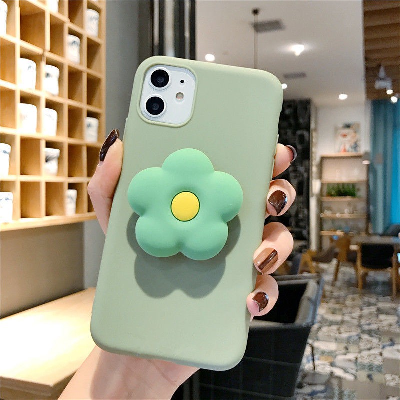 Ốp lưng Samsung J8 J5 J2 A9 A6 A6+ M51 M20 S10 S10+ S9 S9+ S8 S8+ Note 20 Ultra 10 9 8 Lite Plus Pro Prime 2018 Candy Solid Color Soft TPU Case Cover+Flower Holder