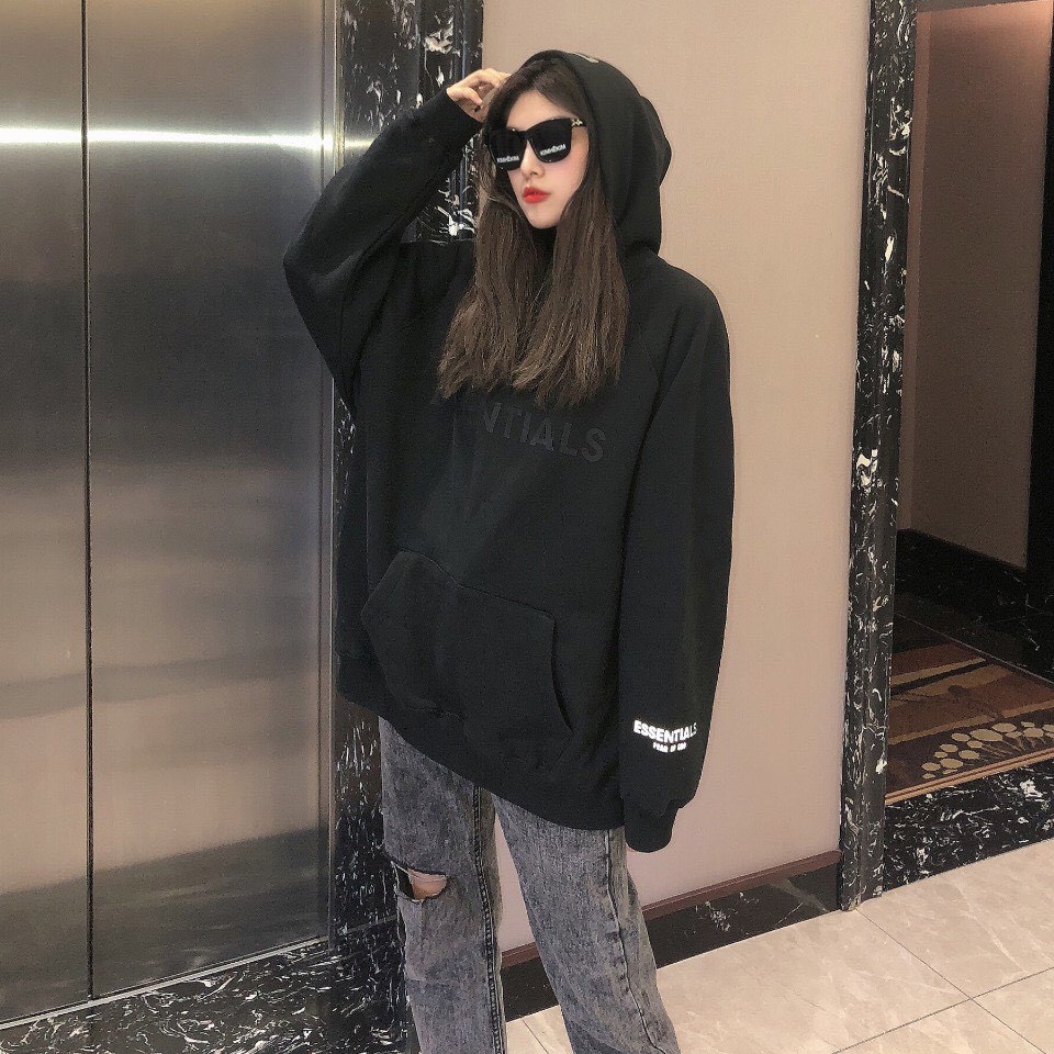 🔥 Áo hoodie Fear Of God FOG Essentials Charcoal SS20 cao cấp, Áo khoác nỉ form rộng Essentials in chữ