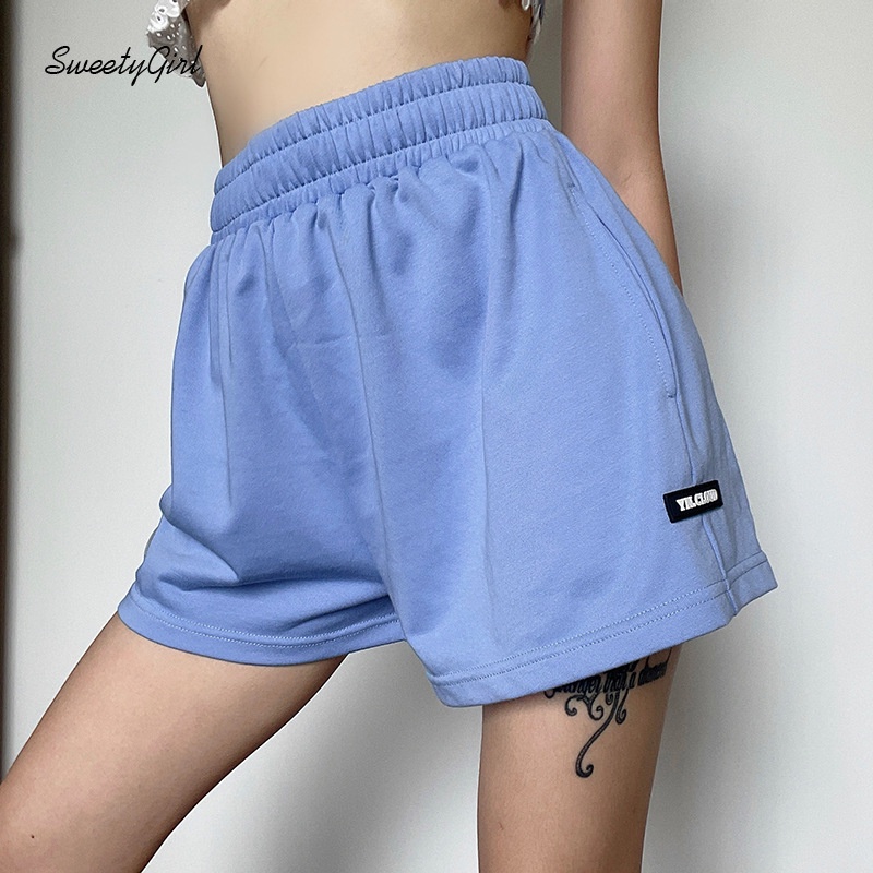 Quần Short Thể Thao Lưng Thun Cao Co Giãn Màu Trơn 2022 Dành Cho Nữ